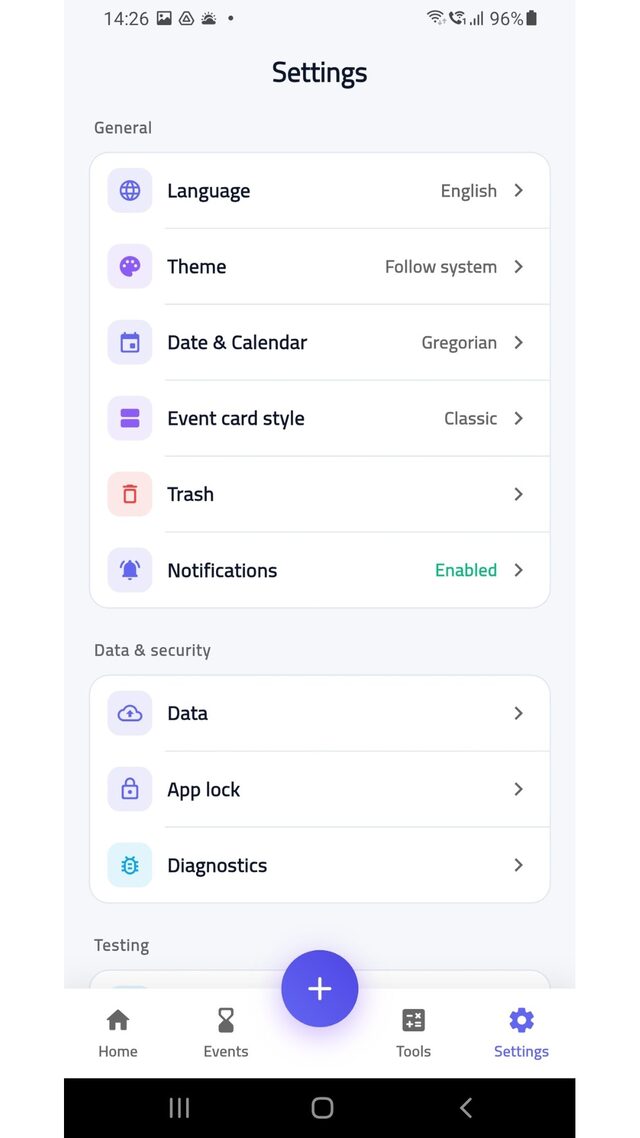 Countdown Keeper settings screen