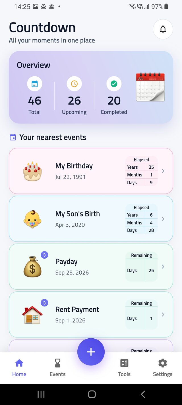 Date and time tools in Countdown Keeper